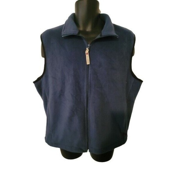 Woolrich Fleece Vest Full Zip Front Slash Pocket Cinch Navy Men’s Size Large - Picture 1 of 6